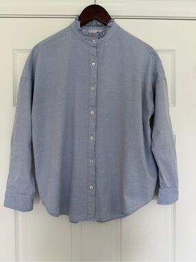 Hoss Intropia Blue Cotton Victorian Blouse Size 8 (40)